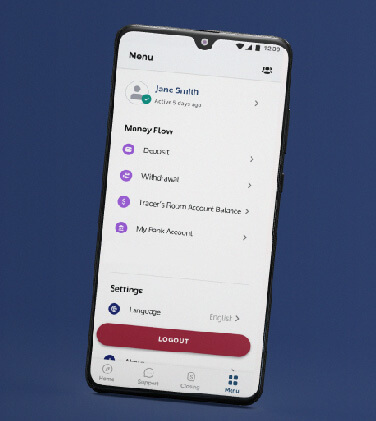 A smartphone displaying TriumphFX Android app view.